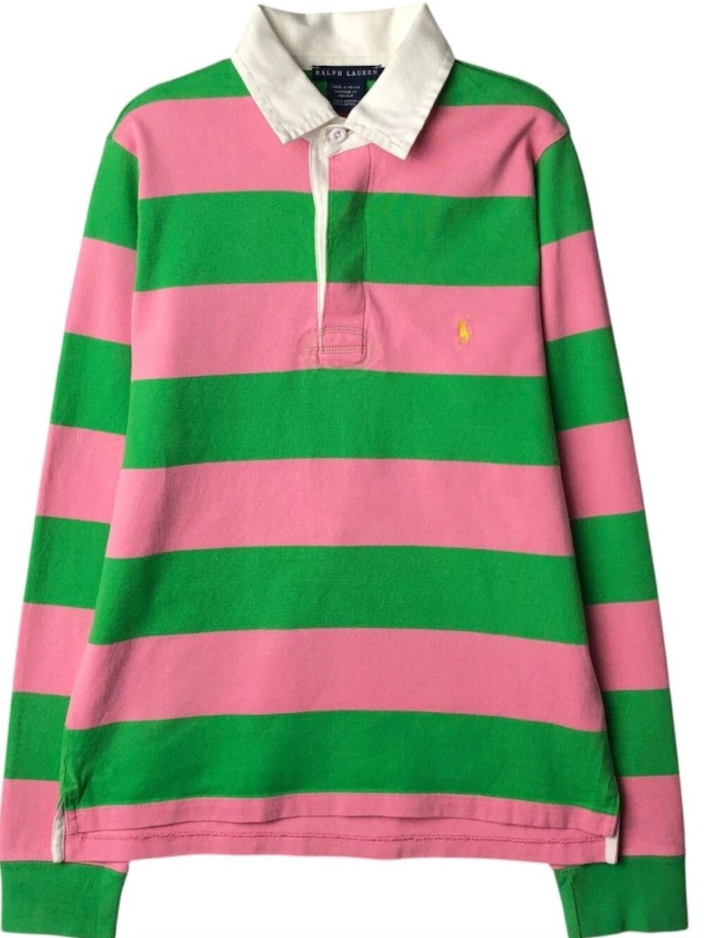 Polo Ralph Lauren Striped Rugby Shirt. Mens. Large Pink/Green